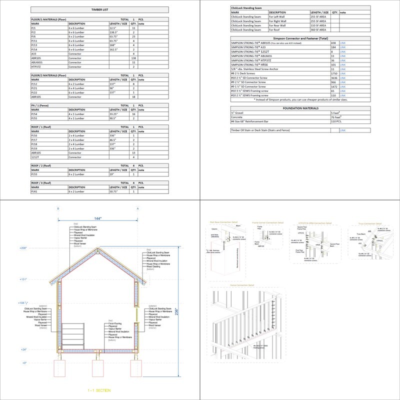 Tiny House Plan, 12×28 House Plans, Modern Cabin House Plans, Hard Copy