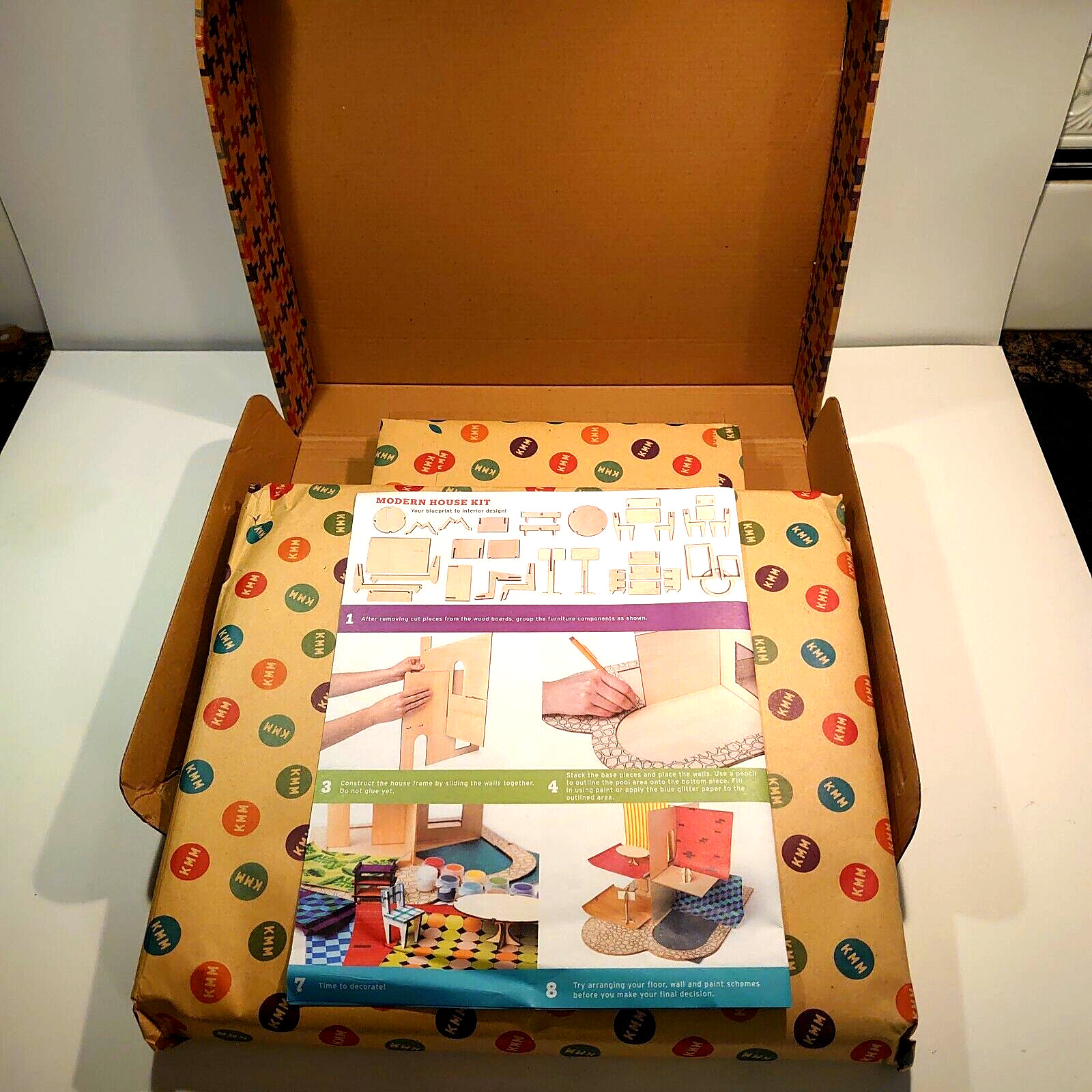 Vintage Kid Made Modern Design Your Own Modern House Craft Kit. Wood & Paper.