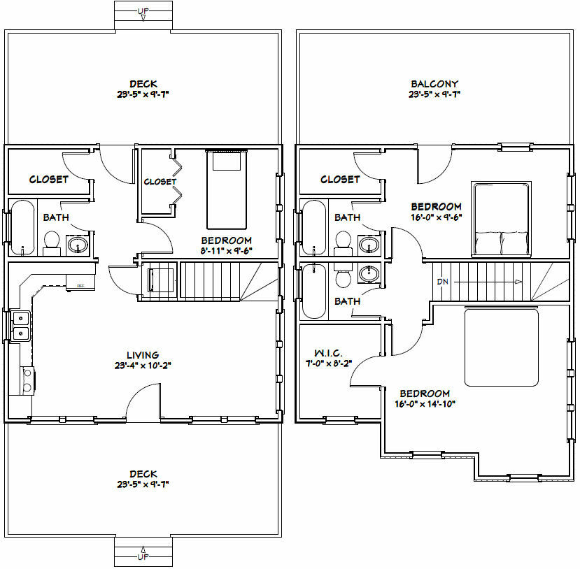 24×24 House — 3 Bedroom 3 Bath — 1,143 sq ft — PDF Floor Plan — Model 2