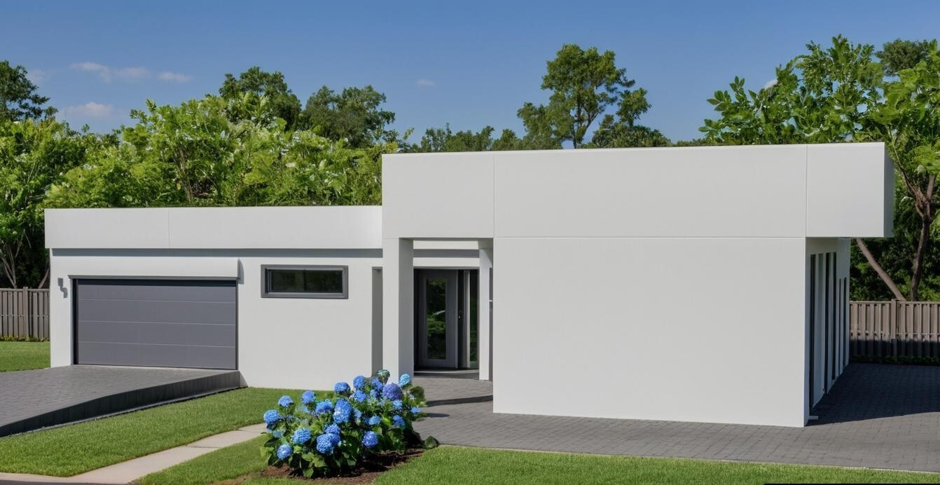 Small Modern 3 Bedroom 1.5 Bathroom House Floor Plan with Flat Roof, 886sqf/82m2