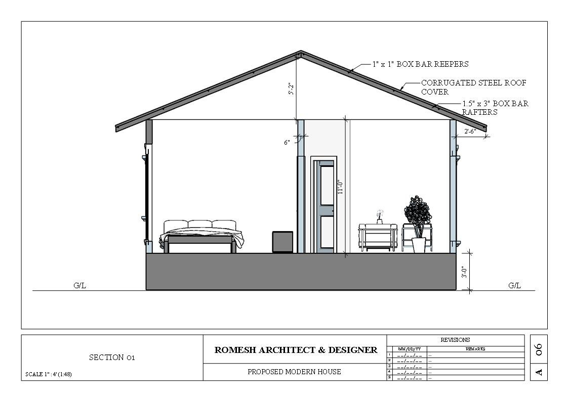 Modern House Plan with Blueprint PDF, DWG & 3D Design- 825sqft (No 09)