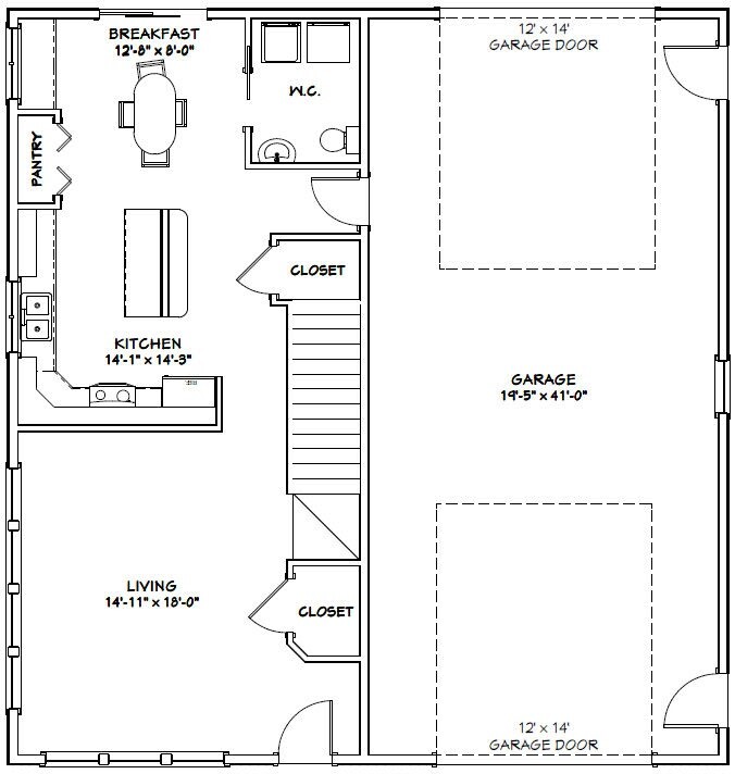 40×42 House — 3 BR 2.5 Ba 1-RV Garage – PDF Floor Plan – 1,619 sqft – Model 2B