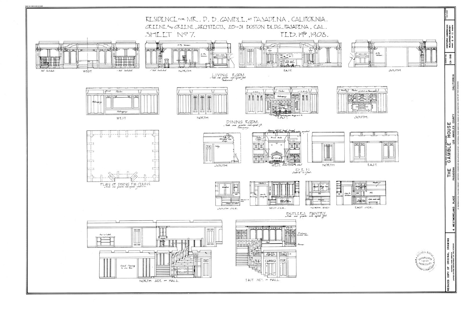 Greene & Greene’s celebrated Gamble House, Arts & Crafts detailed house plans