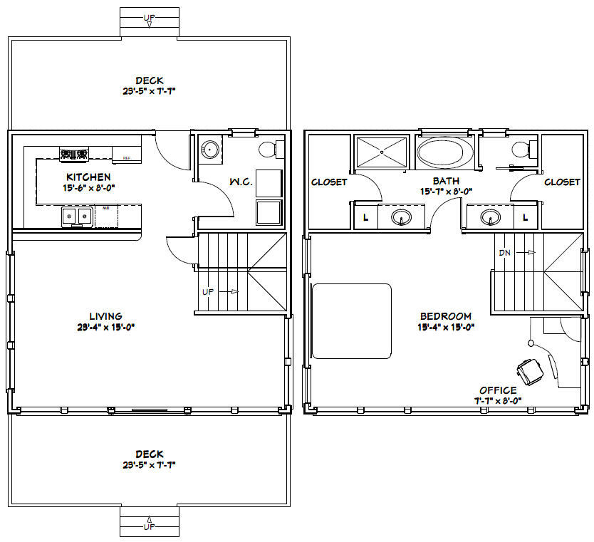 24×24 House — 1 Bedroom 1.5 Bath — PDF FloorPlan — 1,066 sqft — Model 10