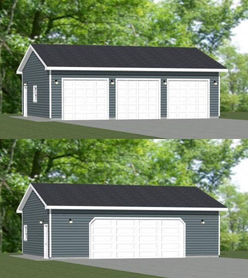 36×28 3-Car Garage — 1,008 sq ft — PDF Floor Plan — Model 11G