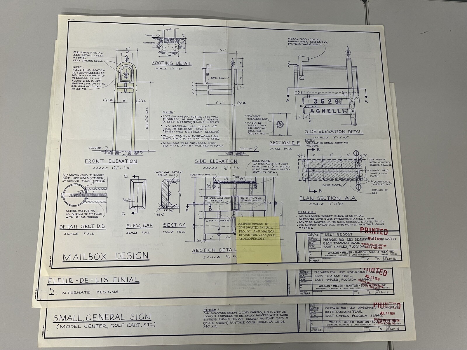 Vintage Lot of 3 Blueprints for Lely Resort East Naples Florida architecture
