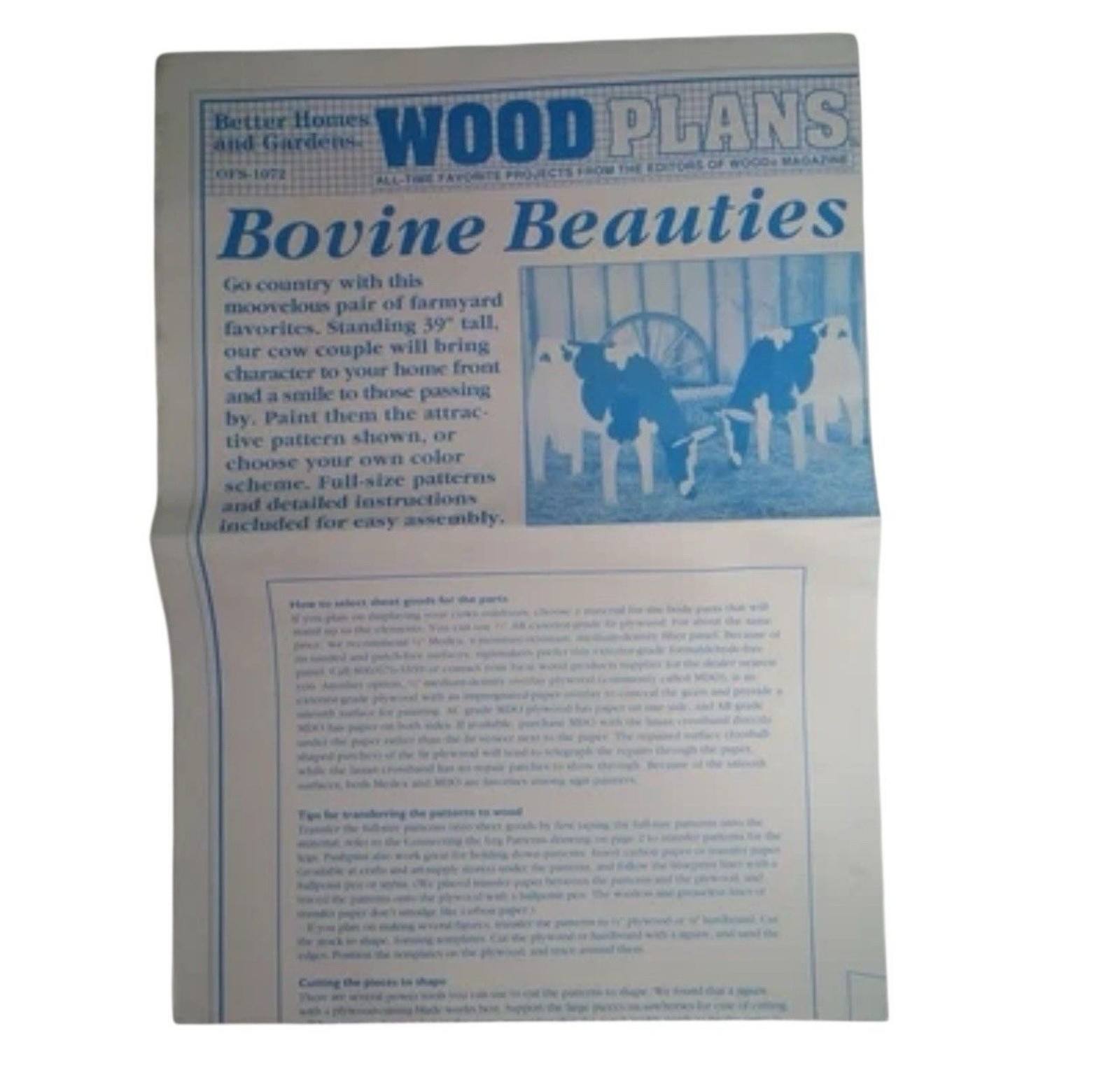 Better Homes and Gardens Wood Plans Bovine Beauties 39″ T Cow Blueprints – Uncut
