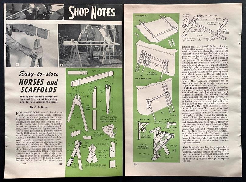“Easy to Store Horses & Scaffolds” 1952 HowTo Build PLANS Folding~Adjustable