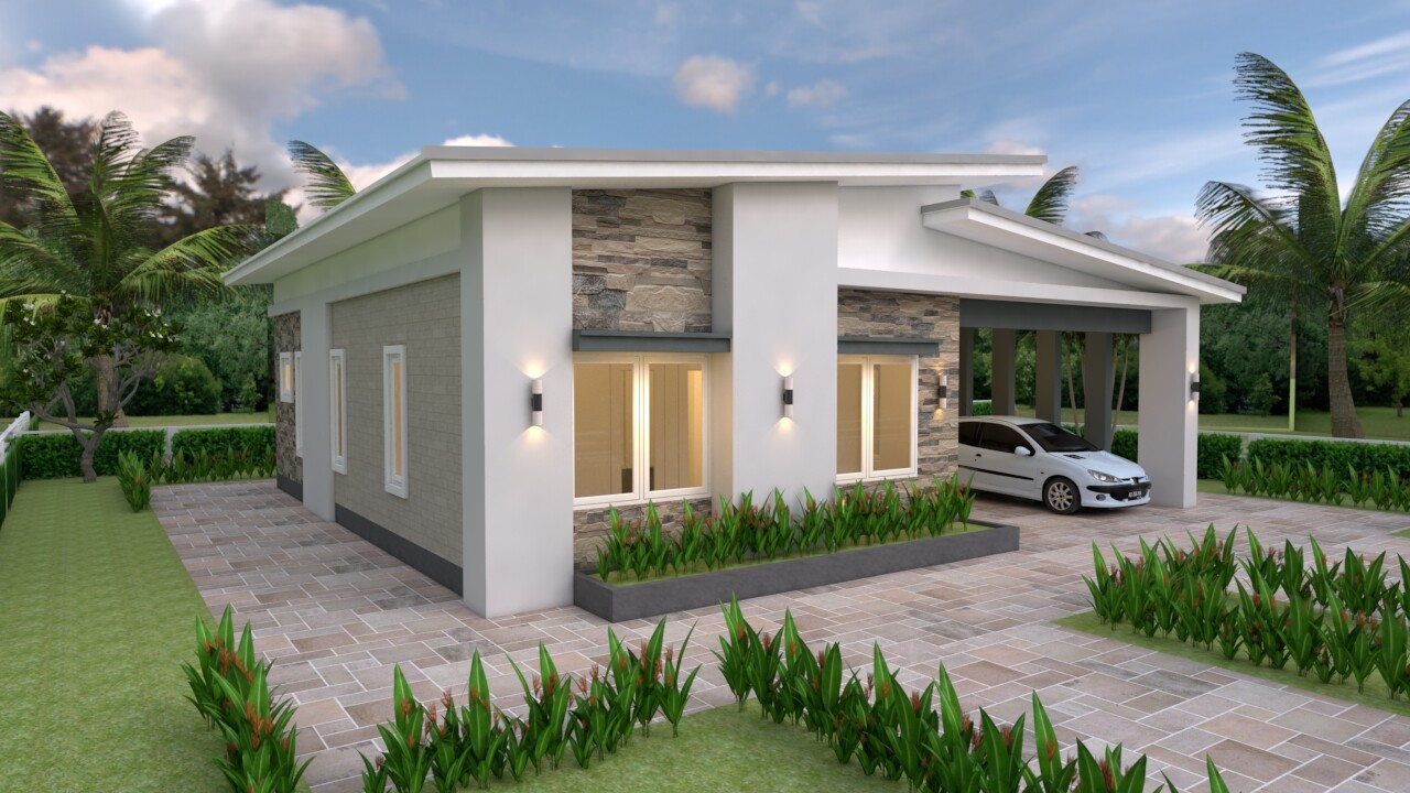 House Plans 12×11 Meter 39×36 Feet 3 Beds 2 Baths Shed Roof (A4 Hard Copy)