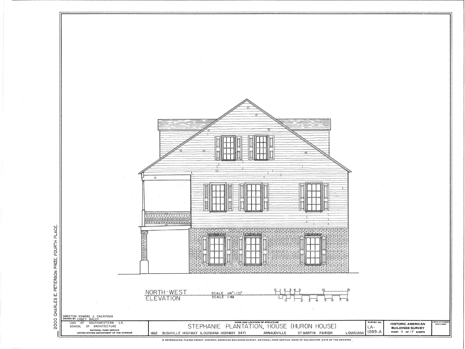 Country Style Southern Plantation home, brick-wood design, porch printed plans