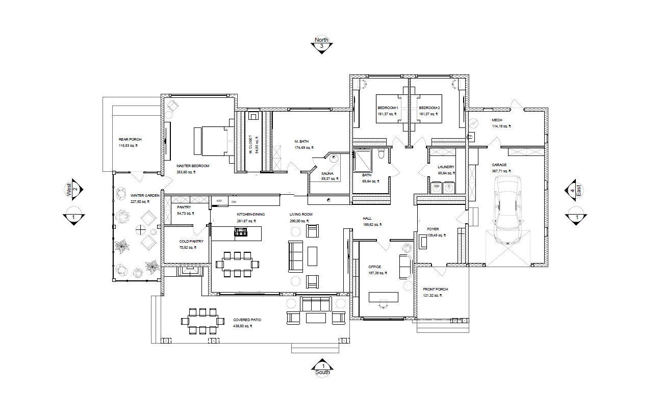 90’x55’ 3 Bed, 2 Bath Garage, Porch, Winter Garden Architect. Plans PDF Download