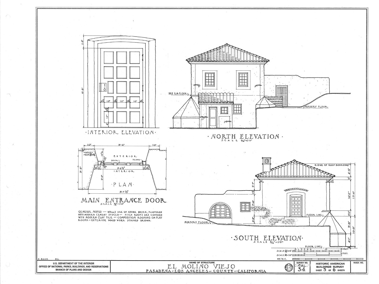 Southwest style architectural house plans, adobe home, tile roof, PRINTED PLANS