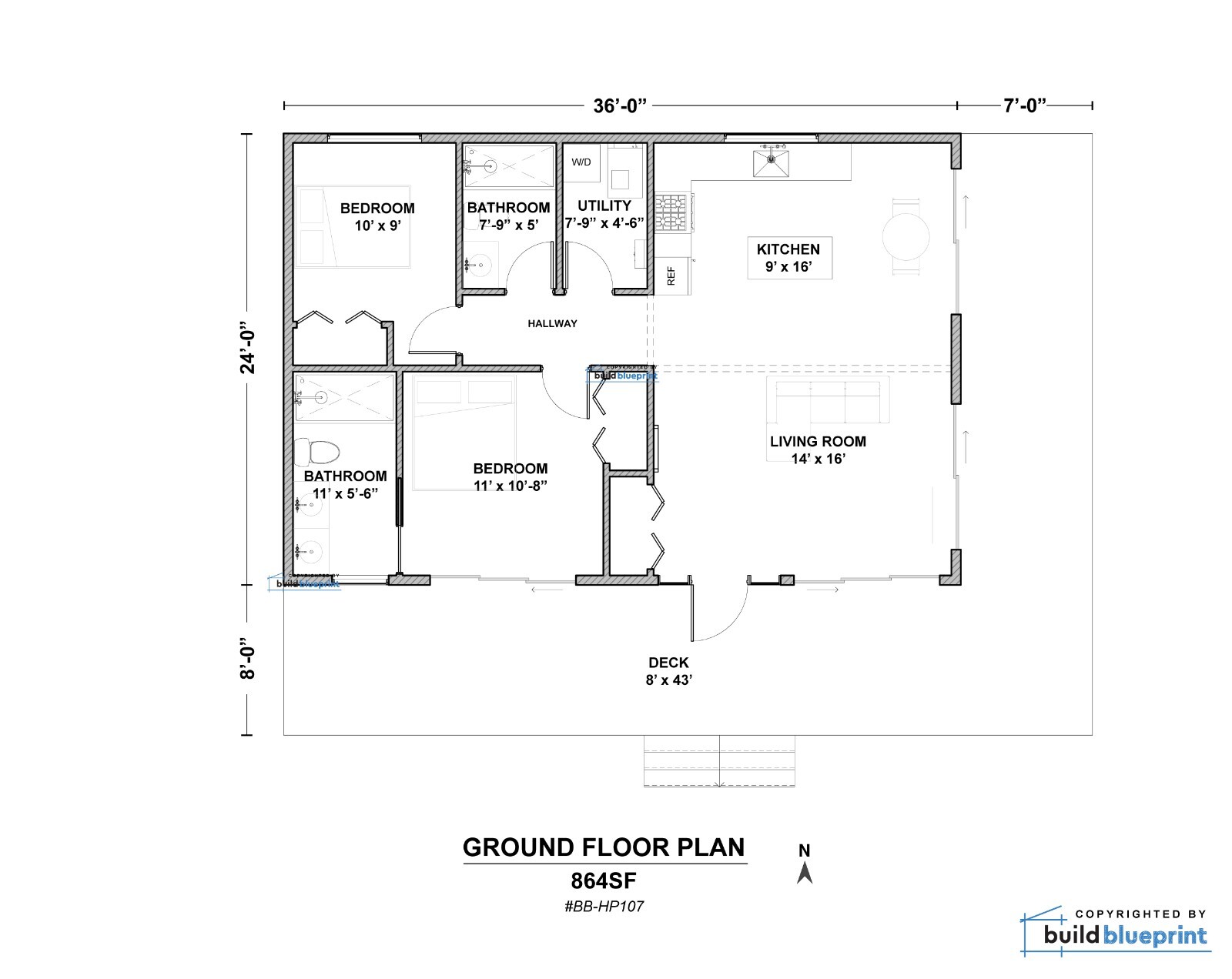 24×36 Lean Modern Cottage Custom Architectural Plans 864SF – PDF Download