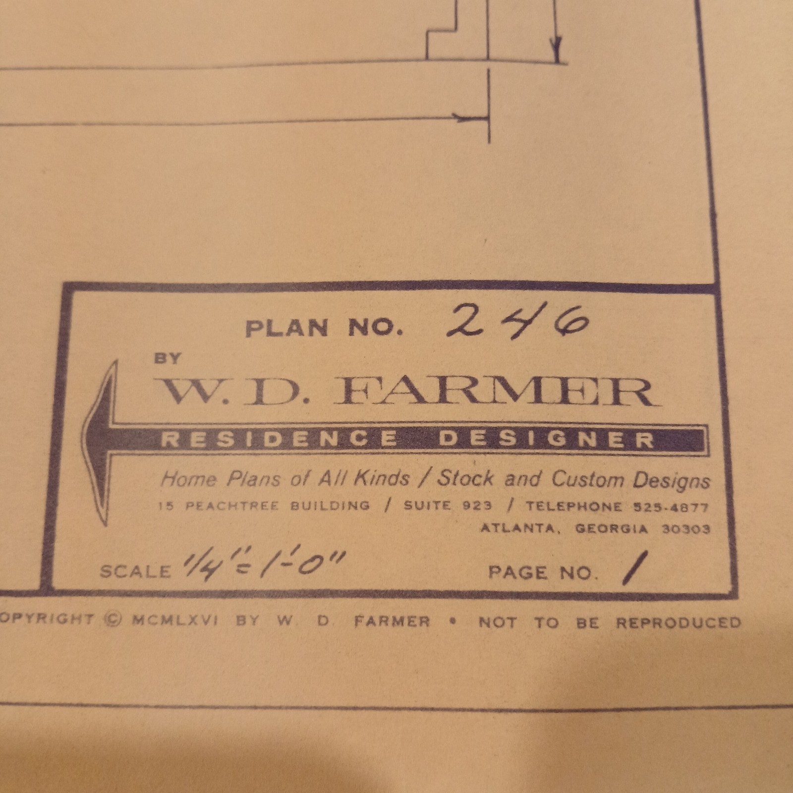 MCM 1966 House Blueprint Plans W.D. Farmer Homes Plan #246 1220 sf 60s Ranch Vtg