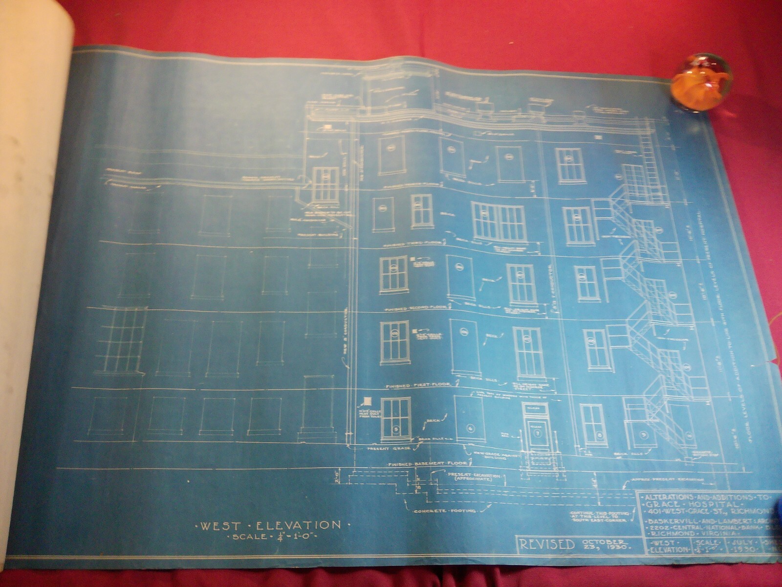 JULY 1930 Baskervill & Lambert Architects Blueprints, Grace Hospital Richmond VA