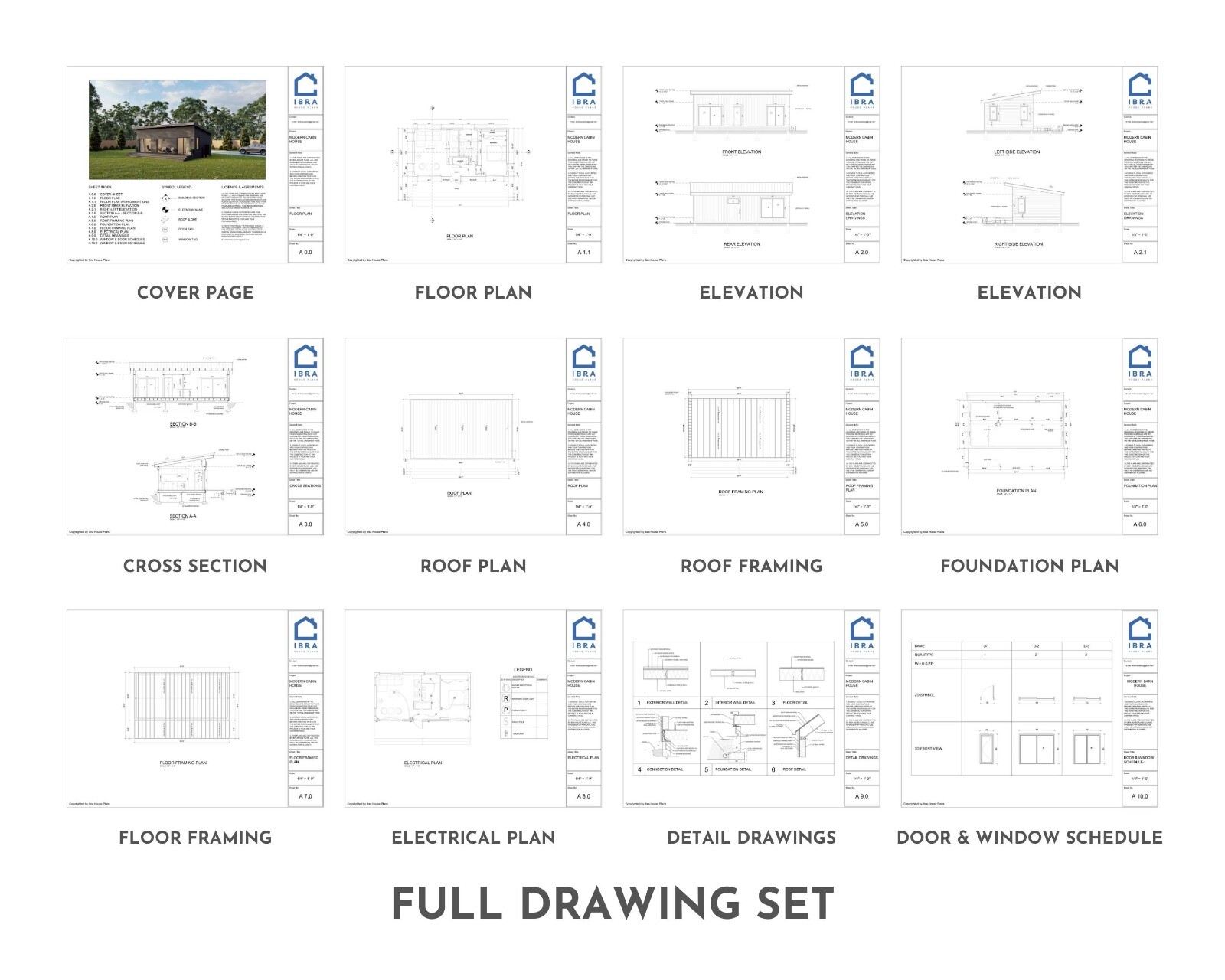 Modern Cabin House, 16′ x 32′, 512 Sq Ft, Tiny House, Architectural Plans