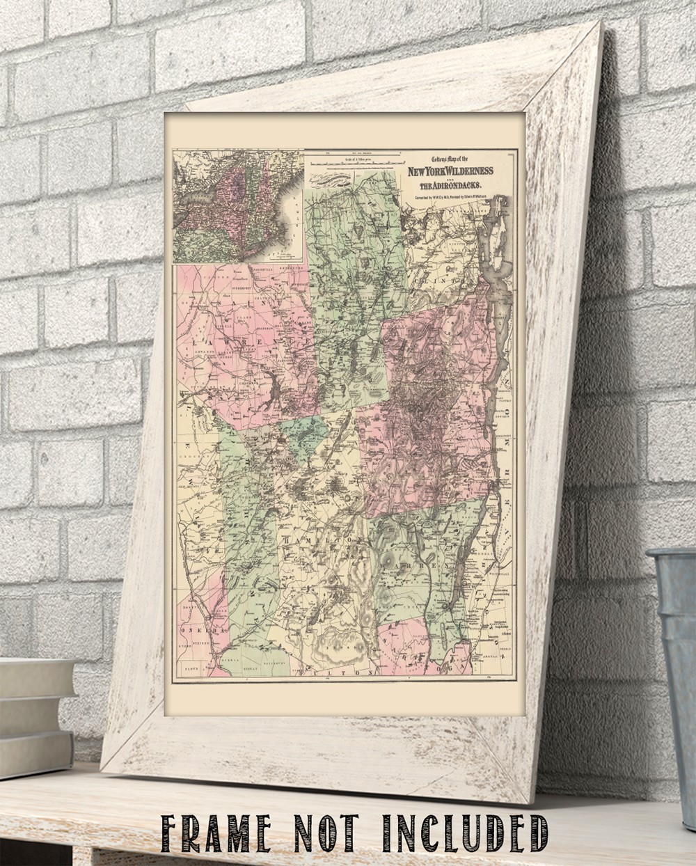 New York Wilderness & Adirondacks Antique Map Vintage Upstate Travel Wall Art