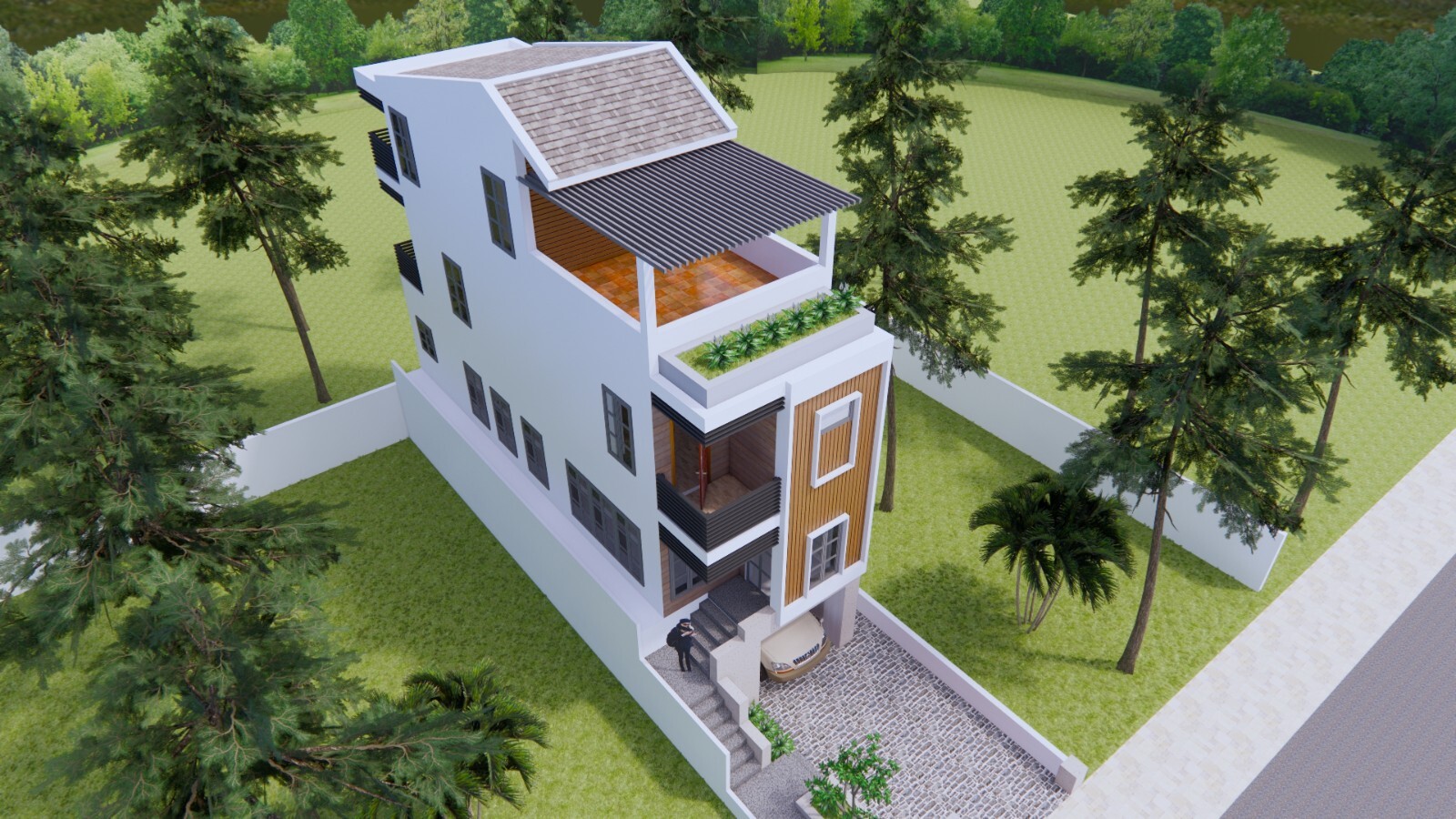 14×45 Feet Small House 4.2×14 Meter 4 Bed 5 Baths Shed Roof PDF (A4 Hard Copy)