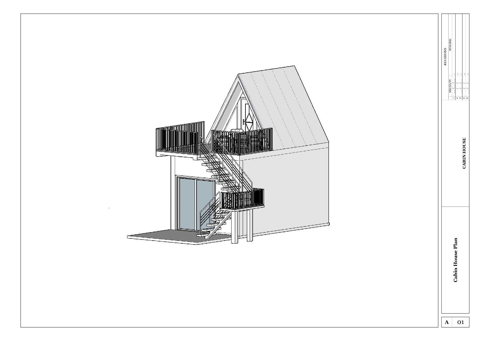 Two story Modern A-Frame Cabin House Plan 3D Images DWG File & PDF For Blueprin