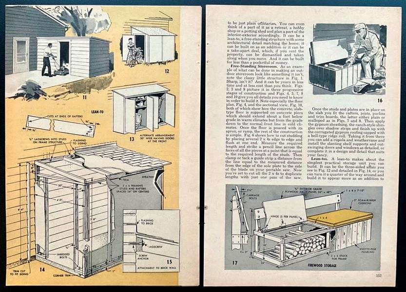 Shed Designs 1961 PLANS Tractor~Lean-to Additions~Collapsible~Storage~Garden