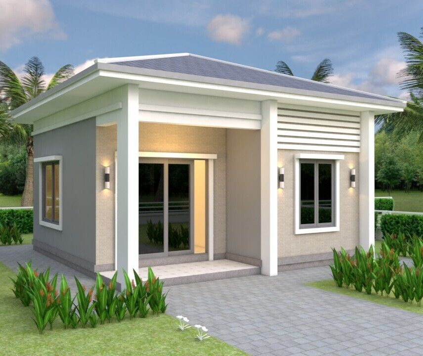 21×21 Feet Tiny House Plans 6.5×6.5 Meter 1 Bed 1 Bath Hip Roof (A4 Hard Copy)