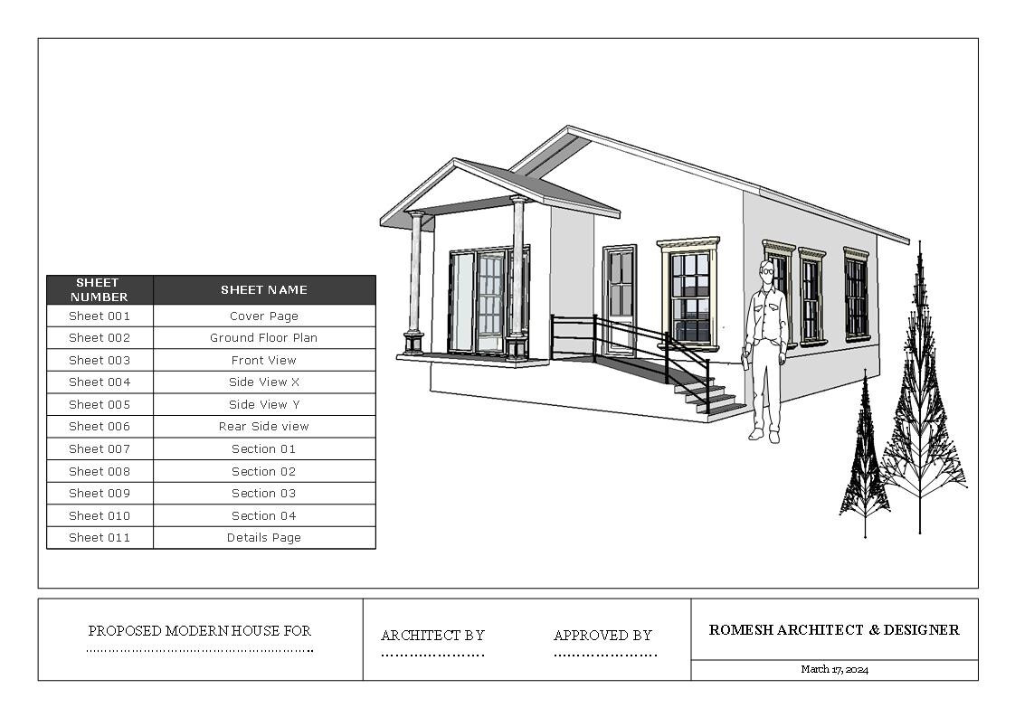 Modern House Plan with Blueprint PDF, DWG & 3D Design- 825sqft (No 09)