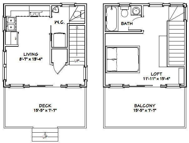 16×16 Tiny House — 446 sq ft — PDF Floor Plan — Model 18