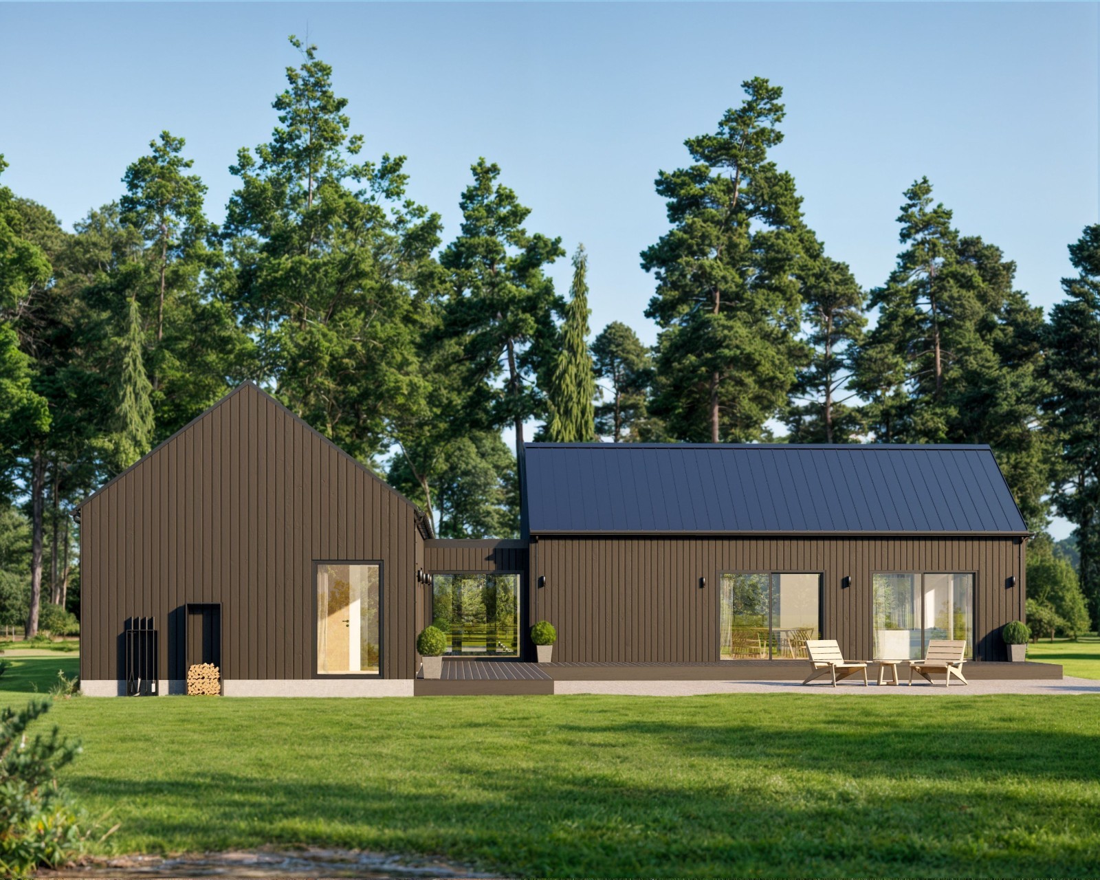 Modern Cabin House, L-shape House, 3 Bed 2 Bath, 1600 Sq Ft, Architectural Plans