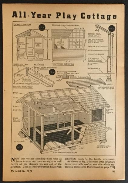 Year Round Cottage 8×10 PLAYHOUSE 1942 How-To build PLANS Greenhouse