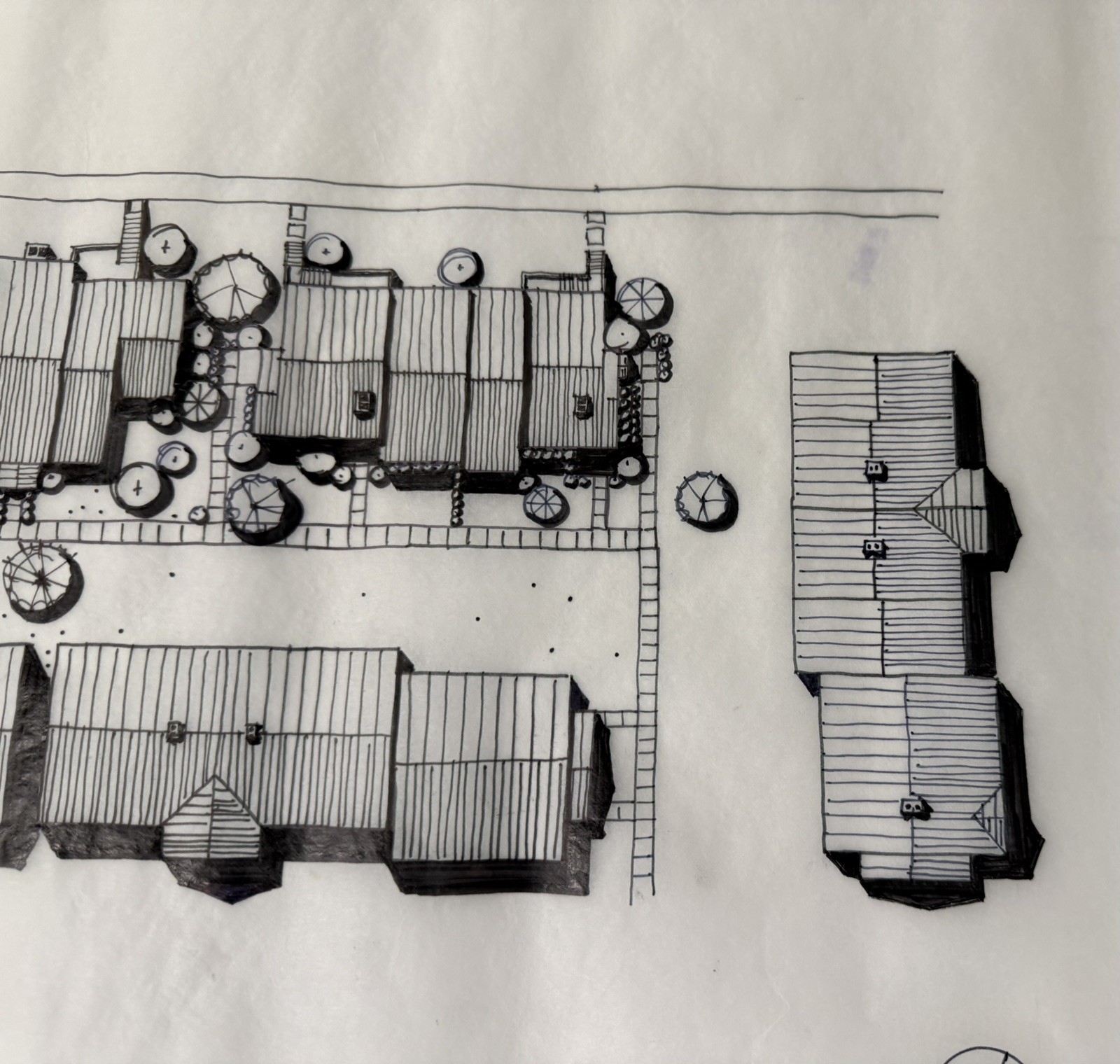 Vintage Hand-Drawn Architectural Site Plan Rendering – Ink on Vellum – 12×18