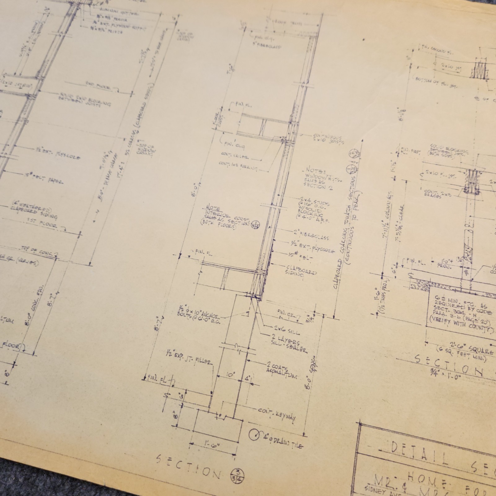 Vintage House Blueprint 33×17 1964 Mid Century Modern Drawing Art Glen Ellyn IL