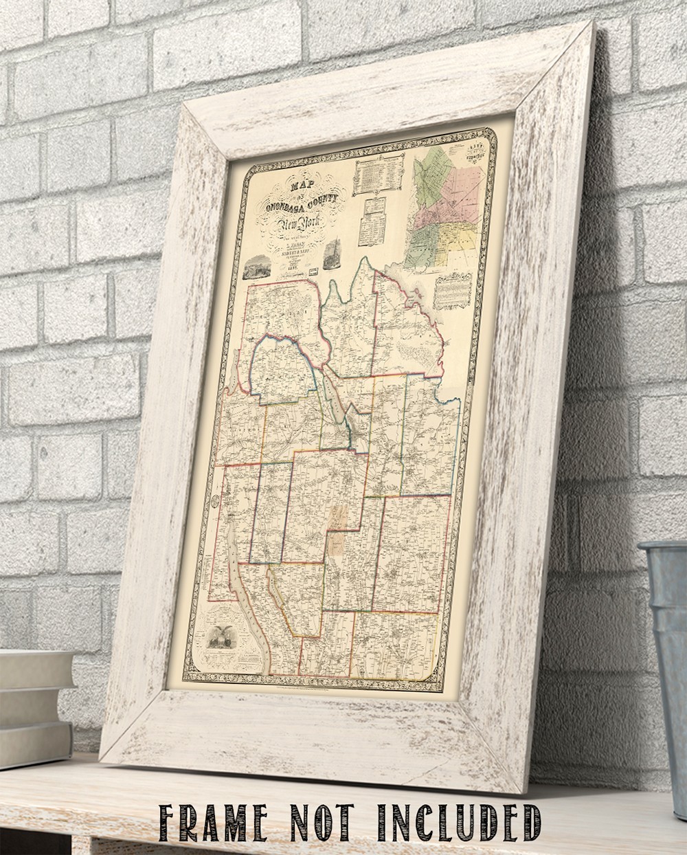 Onondaga County New York 1852 Vintage Map Historic Central NY Cartography