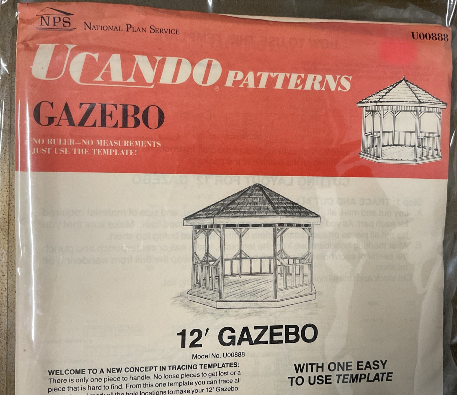UCANDO U00888 12’ Gazebo Plans Rebagged With Material List NOS W/Templete