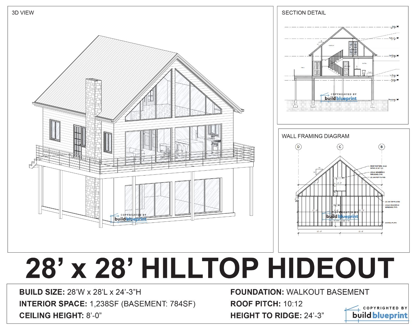 Modern 28′ x 28′ Hilltop Hideout Architectural Plans – PDF Download