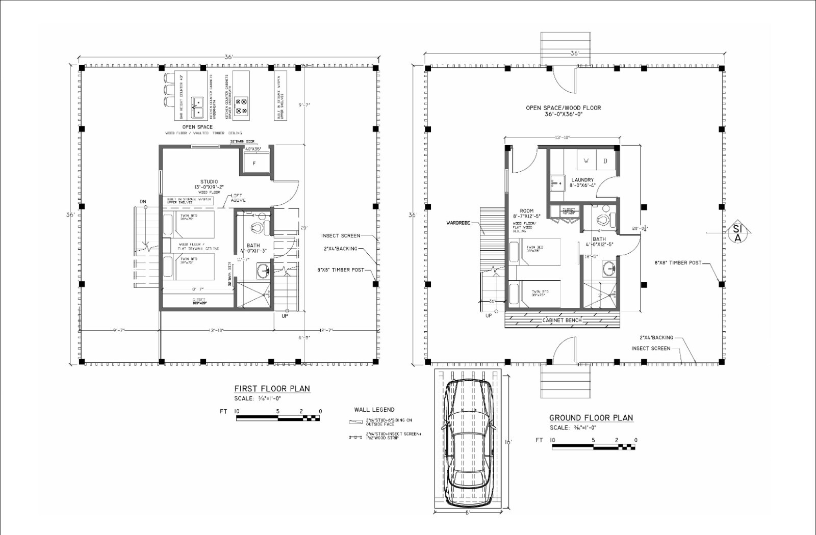36’x36′ Screened House Plans – Modern Design with Insect Screening, Timber Posts