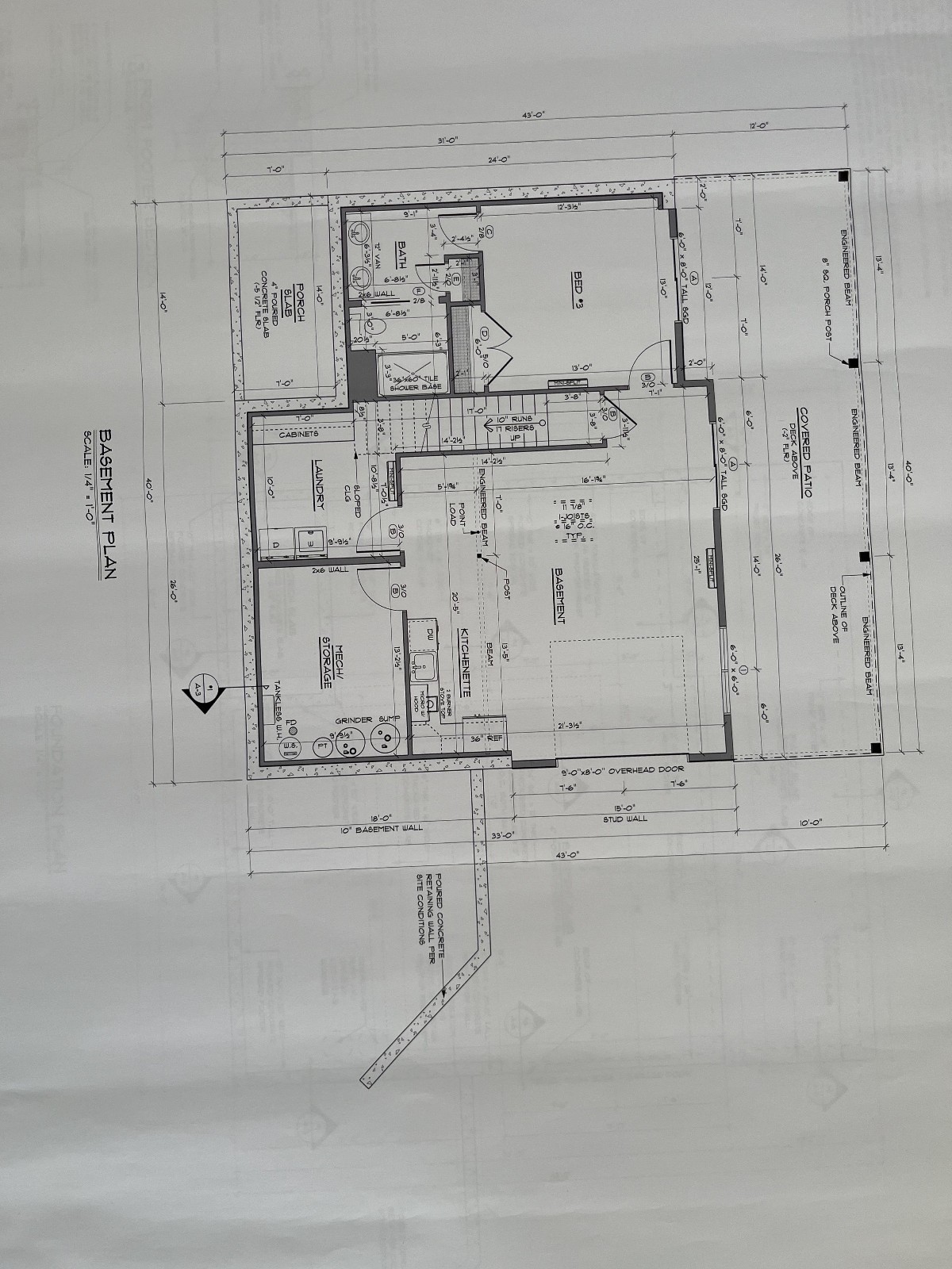 Set of Five (5) Three Page Architectural Drawings of Basement Plans Foundation