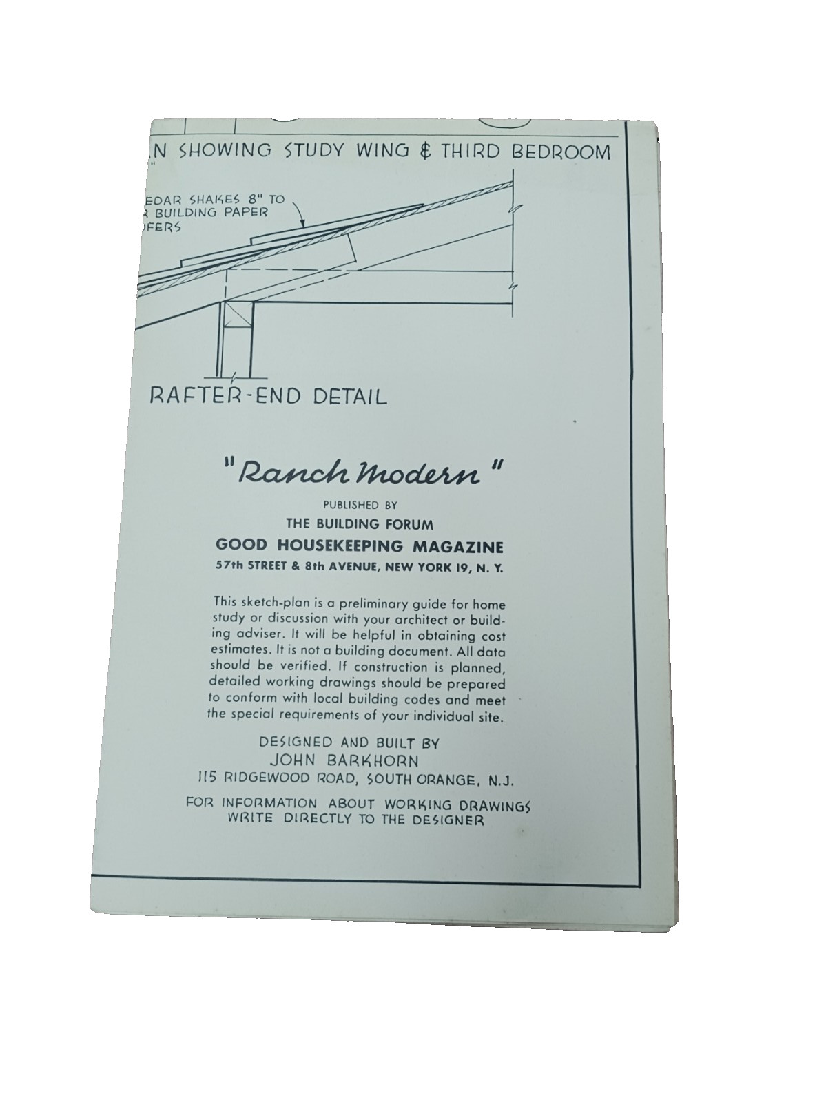 VTG 1950s Ranch Modern U Shape MCM Good Housekeeping House Floor Plan Barkhorn