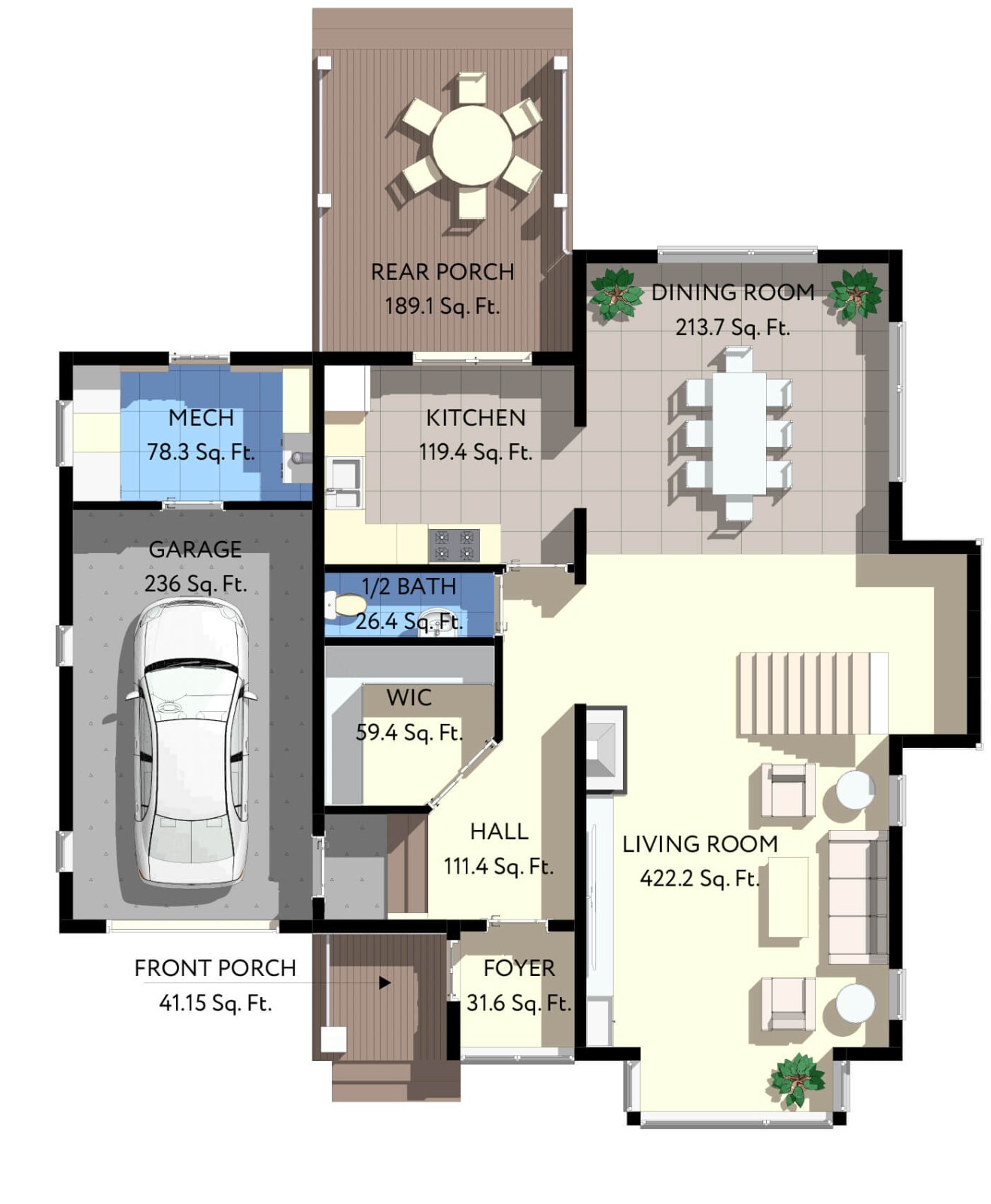 45’x52’ 3 Bed, 2 Bath Modern Cottage Architectural Build Plans PDF Download.