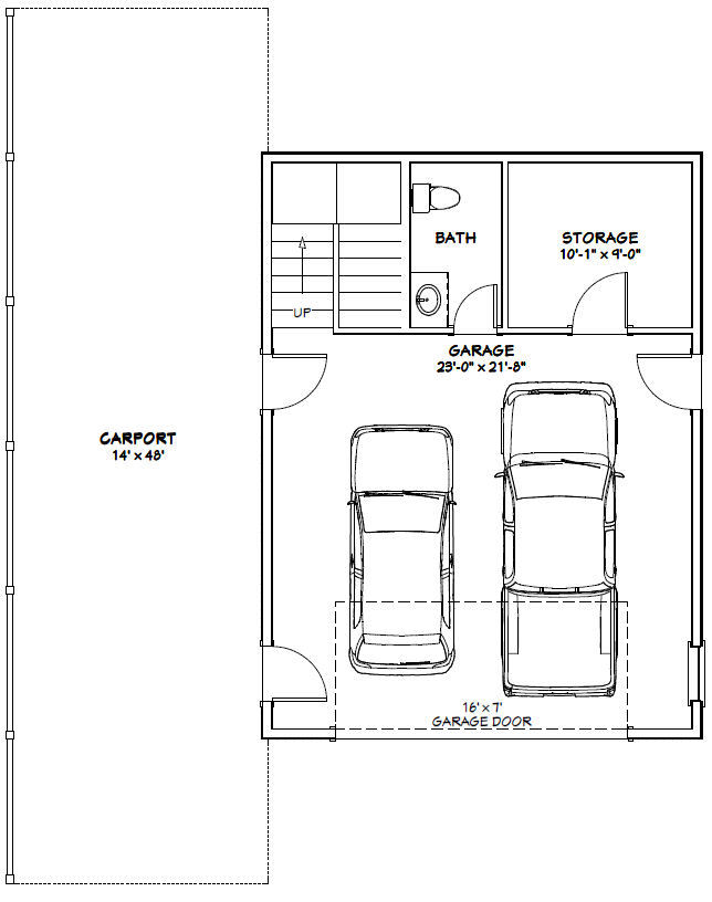 24×32 House with RV port — 1 Br 1.5 Ba — 830 sqft — PDF Floor Plan — Model 9