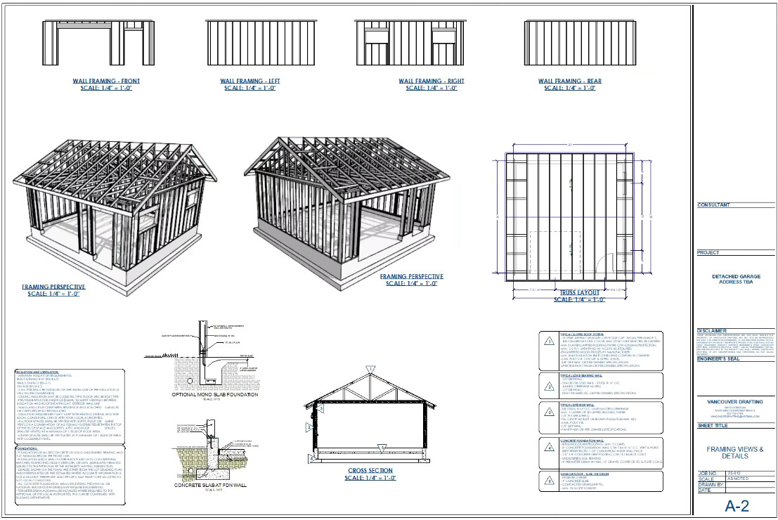Double Car / 2 Car Garage Plan / Architectural Blueprints – 20 x 20