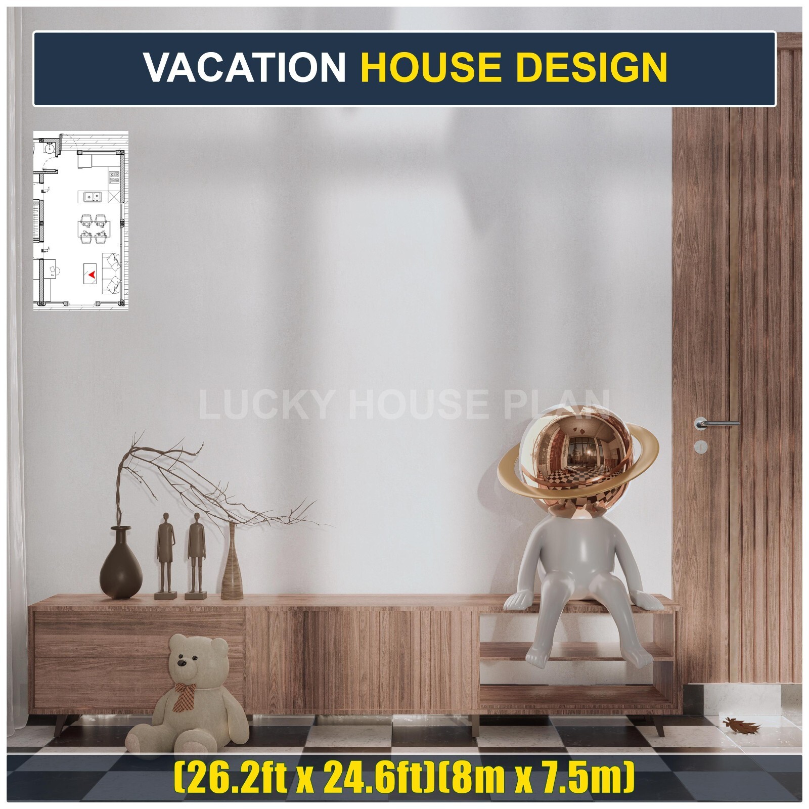 Vacation House Design, 2 Bedrooms 3 Bathrooms, PDF+DWG+3D SketchUp