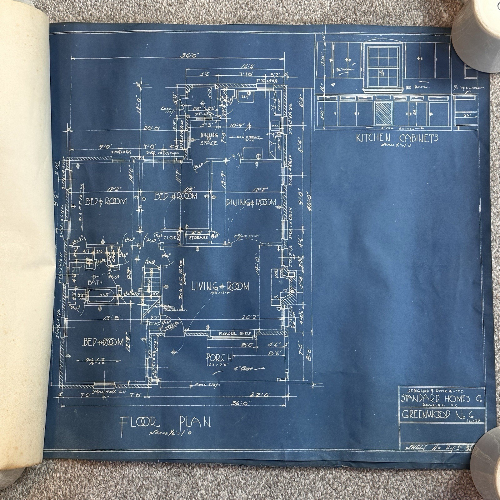 1950’s VTG Greenwood #6 Standard Homes Blueprints Raleigh NC Plan 4 Pages 3 Bed
