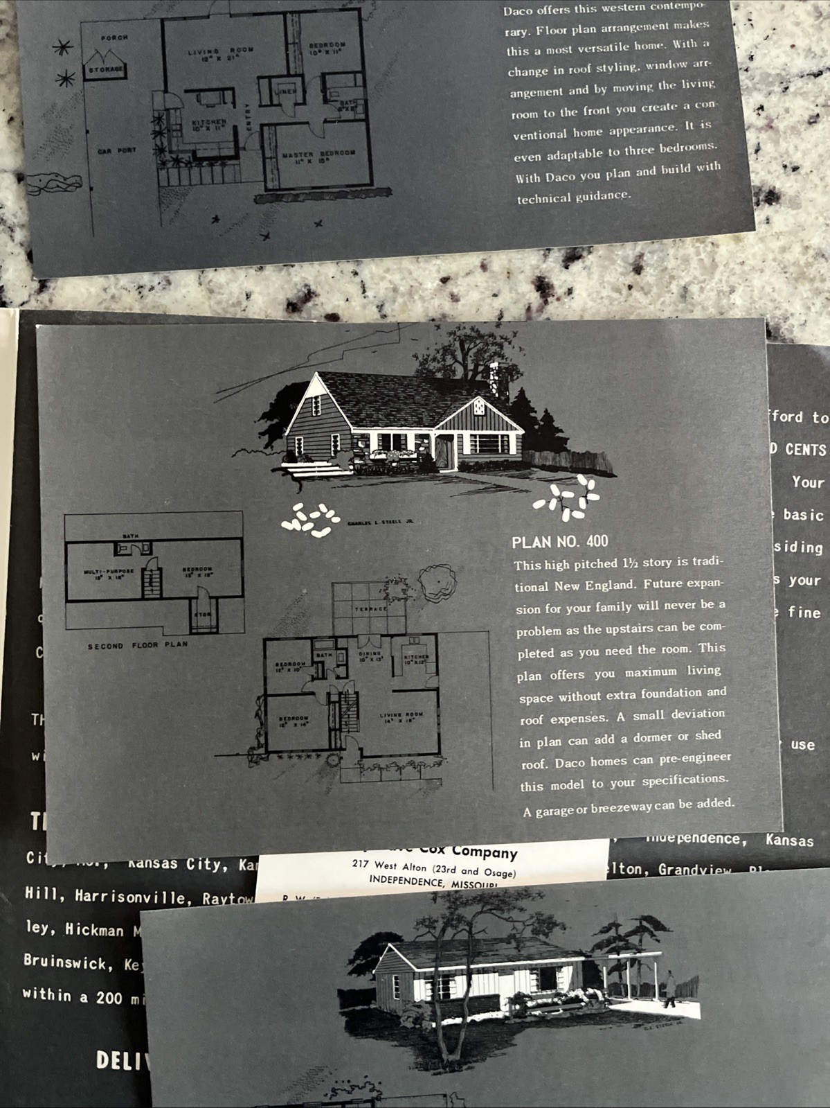 Vintage 1959 8- MCM Home Plan Sheets DACO Homes Independence MO Catalog Card