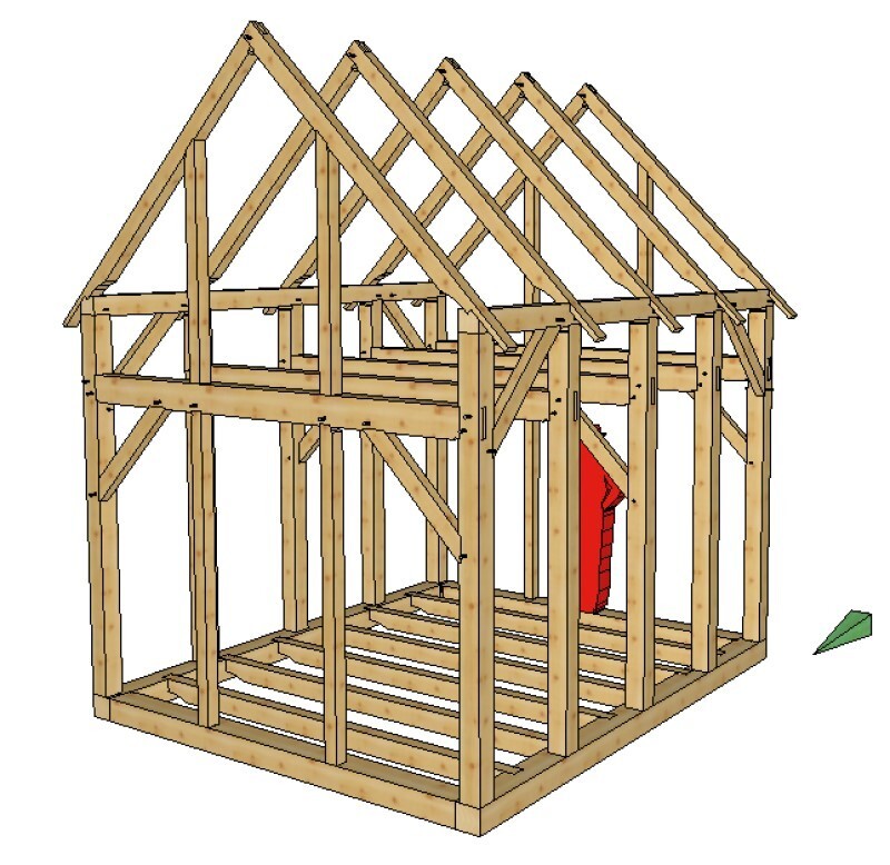 Timber Frame Shed Plans size 12′ x 14′ two doors, printed plans on 8 1/2×11 new