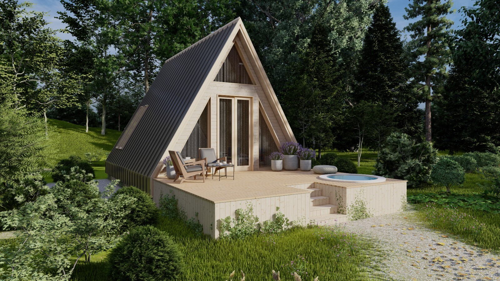 20’x42 1 Bed, 1 Bath Modern A-Frame Cabin Architectural Build Plans PDF.