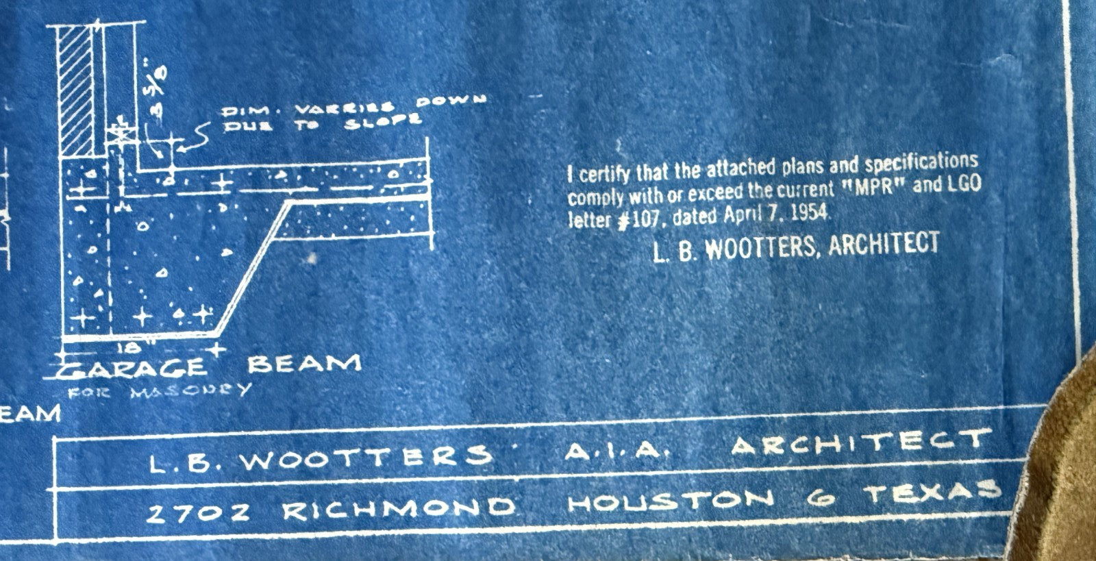 Lot of 3 1954 Architectural Blueprints L.B. Wootters Architects Houston Texas