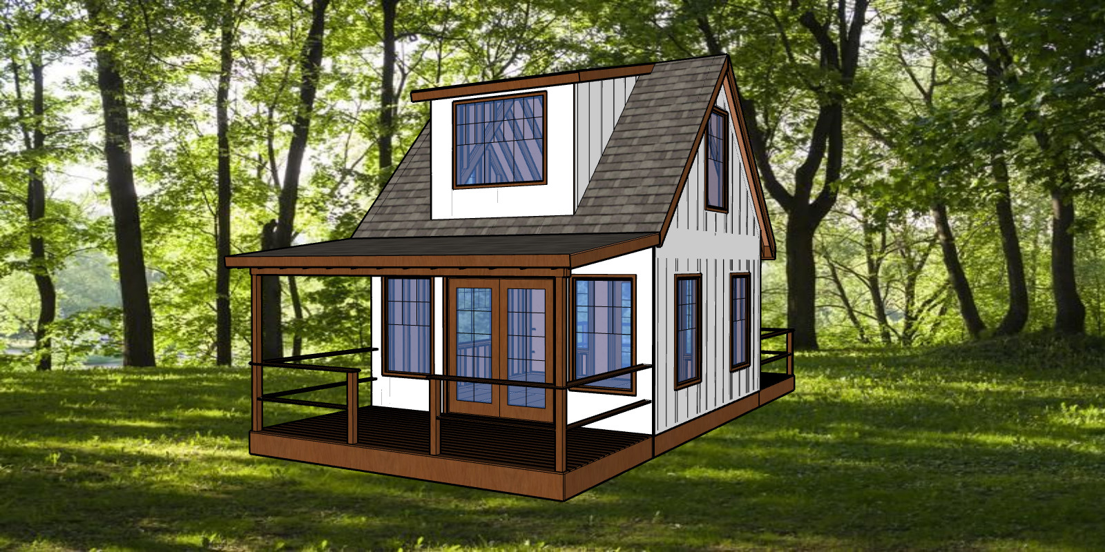 16 x 16 ft Small Cabin Gable Roof Front Eave Rear Dormer 16 O.C. -PDF