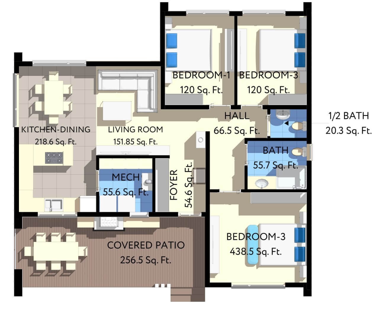 41’x41’ 3 Beds, 1.5 Baths Charming Barnhouse Architectural Plans PDF Download.