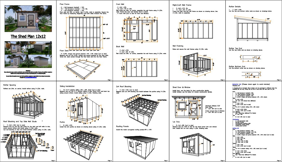 12×12 Learn to Shed Plans (Material List PDF & A4 Hard Copy Ship to your home)