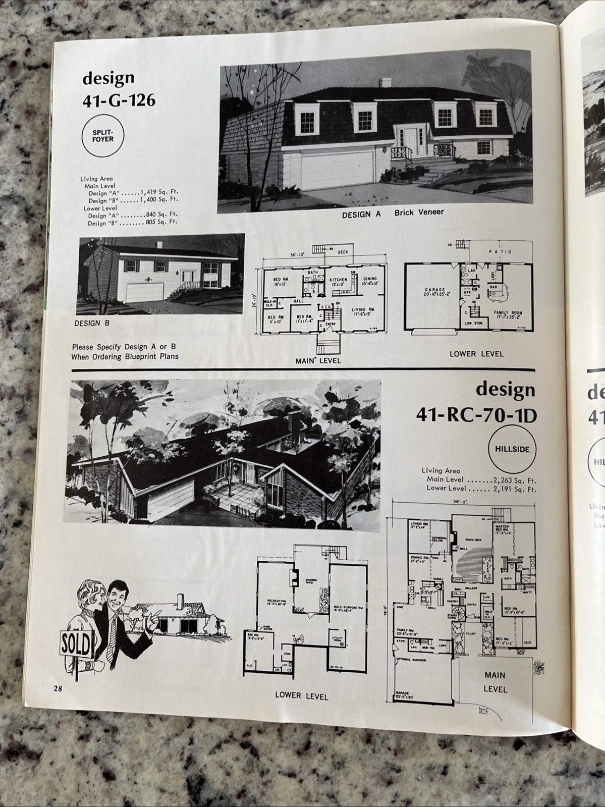 Vintage 1972 MCM Multi-Level Hillside Home Plans Design Catalog Blueprints